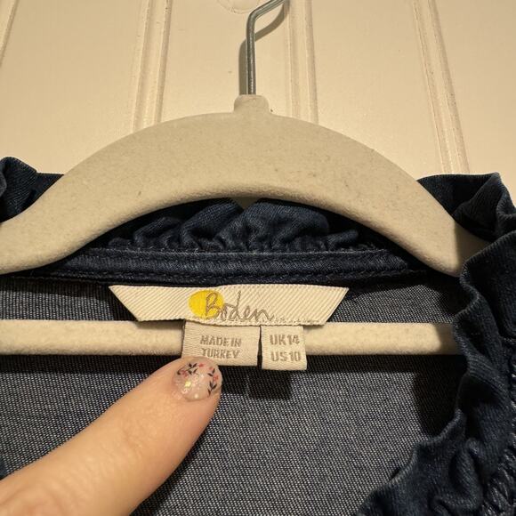 Boden Denim Smocked High Neck Blouse Size 10 - Picture 5 of 7